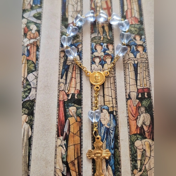 Rosary - Mini Rosarynone Deacada With Blue Hearted Beads - Picture 1 of 8
